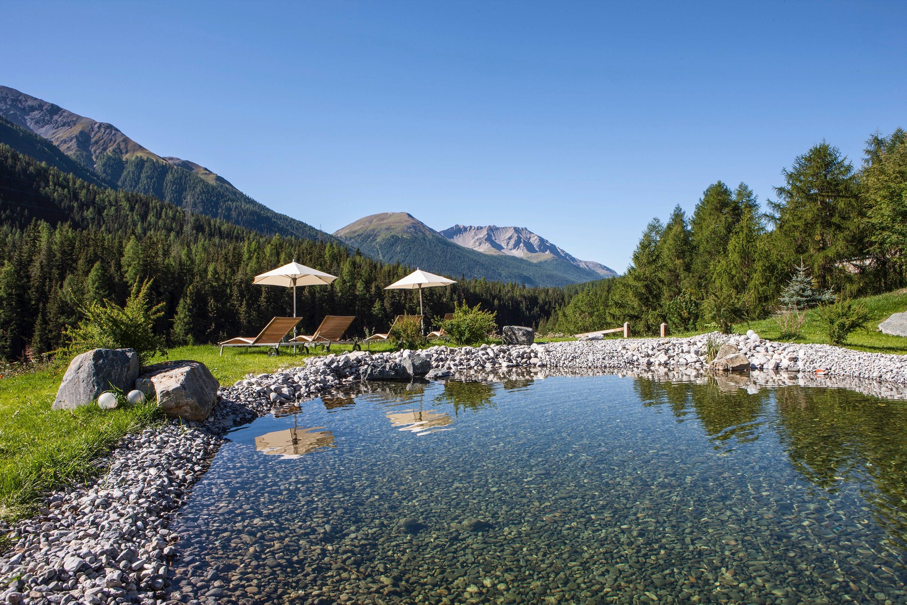 Vue sur les montagnes depuis le jardin de l'hôtel