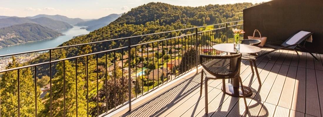Hotelzimmer Balkon mit Blick auf den Luganersee